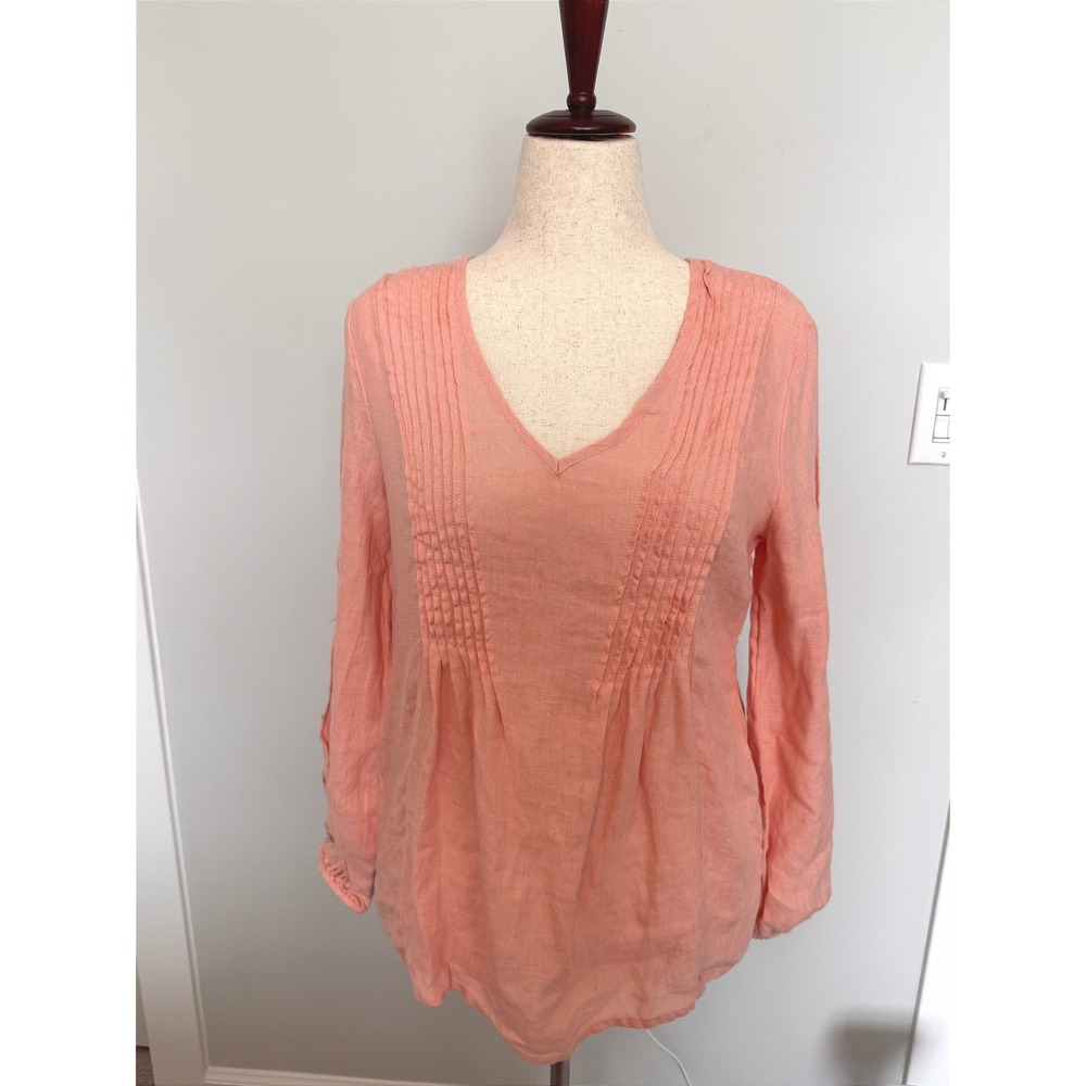 SUNDANCE | Linen Blouse Women S Pink Pintuck Embroidered Boho Peasant Top